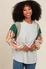 Heather Grey Mixed Print Bubble Sleeve Maternity Top