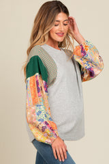 Heather Grey Mixed Print Bubble Sleeve Maternity Top