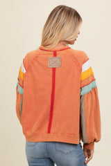 Orange Colorblock Bubble Sleeve Pullover