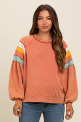 Orange Colorblock Bubble Sleeve Maternity Pullover