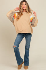 Beige Colorblock Bubble Sleeve Maternity Pullover