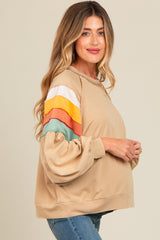 Beige Colorblock Bubble Sleeve Maternity Pullover