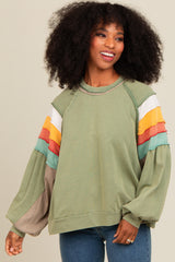 Olive Colorblock Bubble Sleeve Pullover