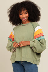 Olive Colorblock Bubble Sleeve Maternity Pullover