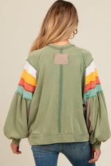 Olive Colorblock Bubble Sleeve Maternity Pullover