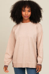 Beige Button Up Side Detail Maternity Sweater