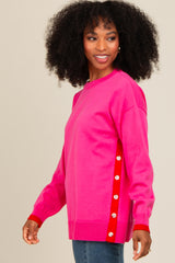 Fuchsia Button Up Side Detail Sweater