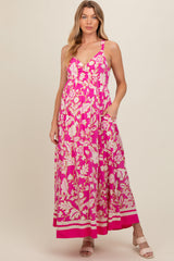 Fuchsia Floral Cutout Back Tie Maternity Maxi Dress