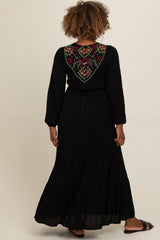 Black Embroidered Tiered Maxi Dress