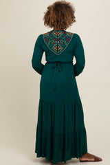 Dark Teal Embroidered Tiered Maxi Dress