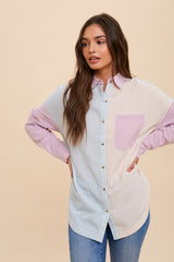 Magenta Colorblock Gingham Maternity Button Down Top