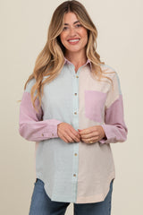 Magenta Colorblock Gingham Maternity Button Down Top