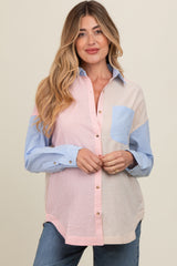 Blue Colorblock Gingham Maternity Button Down Top