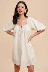 Cream Embroidered Puff Sleeve Maternity Dress