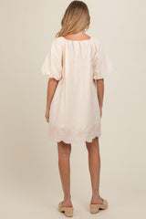 Cream Embroidered Puff Sleeve Maternity Dress