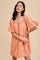 Peach Embroidered Puff Sleeve Dress