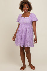 Lavender Floral Mesh Lace Puff Sleeve Maternity Dress