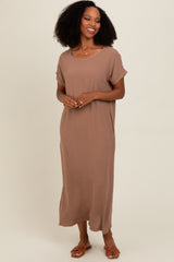 Mocha Rolled Cuff Maternity Midi Dress