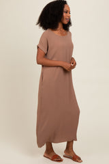 Mocha Rolled Cuff Midi Dress