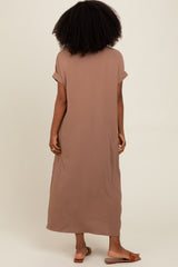 Mocha Rolled Cuff Midi Dress