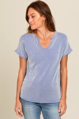 Royal Blue Ribbed Split Neckline Maternity Short Sleeve Top