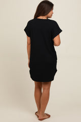 Black Ribbed Round Hem Maternity Dress