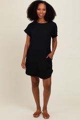 Black Ribbed Round Hem Maternity Dress