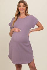 Lavender Ribbed Round Hem Maternity Dress