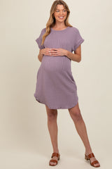 Lavender Ribbed Round Hem Maternity Dress