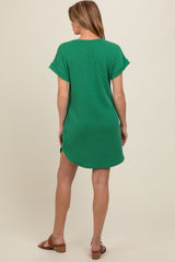 Green Ribbed Round Hem Maternity Dress