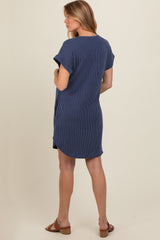 Navy Ribbed Round Hem Maternity Dress