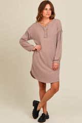 Mocha Ribbed Button Accent Dress