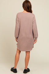 Mocha Ribbed Button Accent Dress