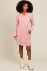 Mauve Ribbed Hoodie Maternity Dress