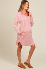 Mauve Ribbed Hoodie Maternity Dress