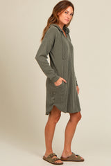 Olive Ribbed Hoodie Dress