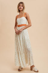 Orange Floral Contrast Sash Tie Maxi Dress