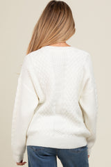 Ivory Striped Mixed Cable Knit Maternity Sweater