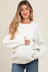 Ivory Striped Mixed Cable Knit Maternity Sweater