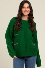 Green Striped Mixed Cable Knit Sweater