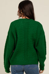 Green Striped Mixed Cable Knit Sweater