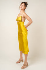 Yellow Bow Satin Slip Midi Dress