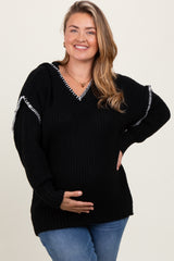 Black Contrast Stitch Hooded Maternity Plus Sweater