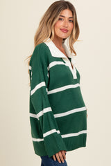 Forest Green Striped Collared Maternity Sweater