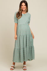 Light Olive Textured Tiered Maternity Maxi Dress