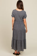 Charcoal Textured Tiered Maternity Maxi Dress