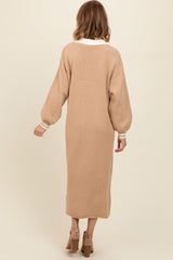 Light Taupe Waffle Knit Polo Dress