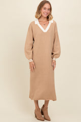 Light Taupe Waffle Knit Polo Dress