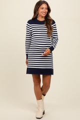 Navy Striped Long Sleeve Knit Maternity Mini Dress