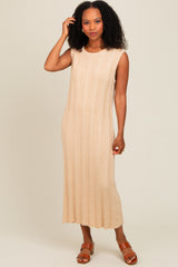 Cream Ribbed Knit Sleeveless Maternity Dress